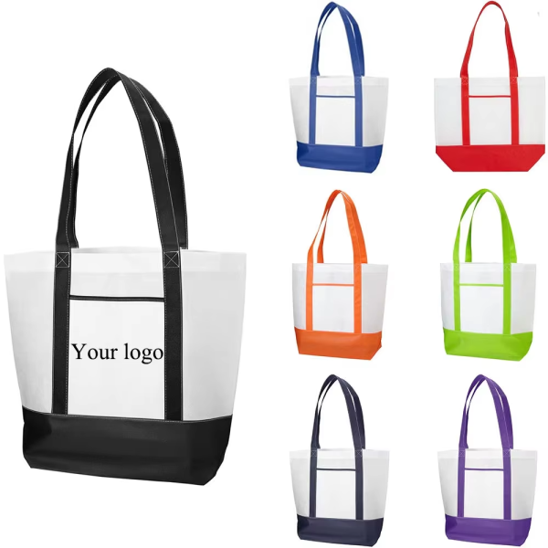 Nautical Two-Tone Non-Woven Tote with Front Pocket