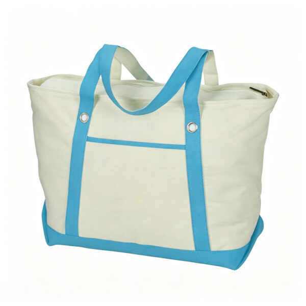 12 oz Cotton Canvas Tote Front Pocket Grommet Accents