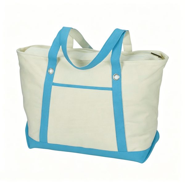 12 oz Cotton Canvas Tote Front Pocket Grommet Accents