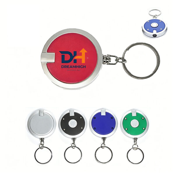 Coaster‑Shaped Mini LED Flashlight Keychain with Split Ring