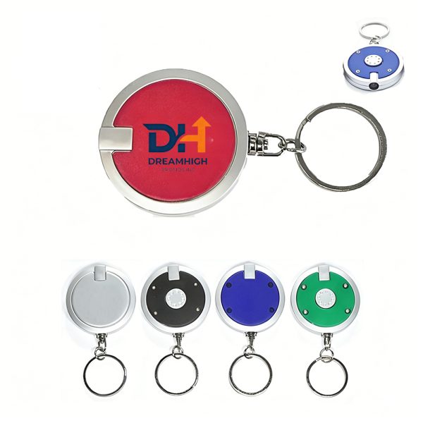 Coaster‑Shaped Mini LED Flashlight Keychain with Split Ring