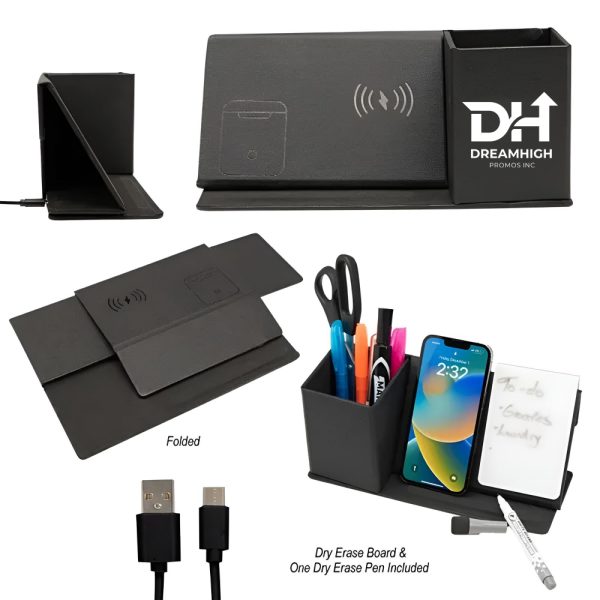 PU Leather Desk Organizer with Wireless Charger