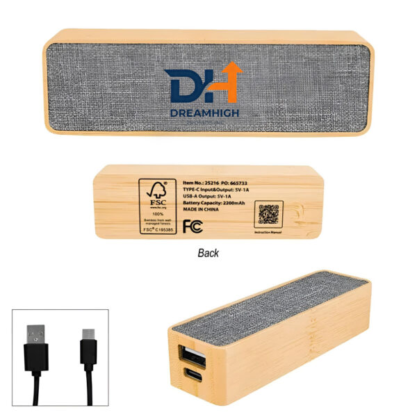 Bamboo & rPET Power Bank – 2200mAh, 5W, Eco-Friendly